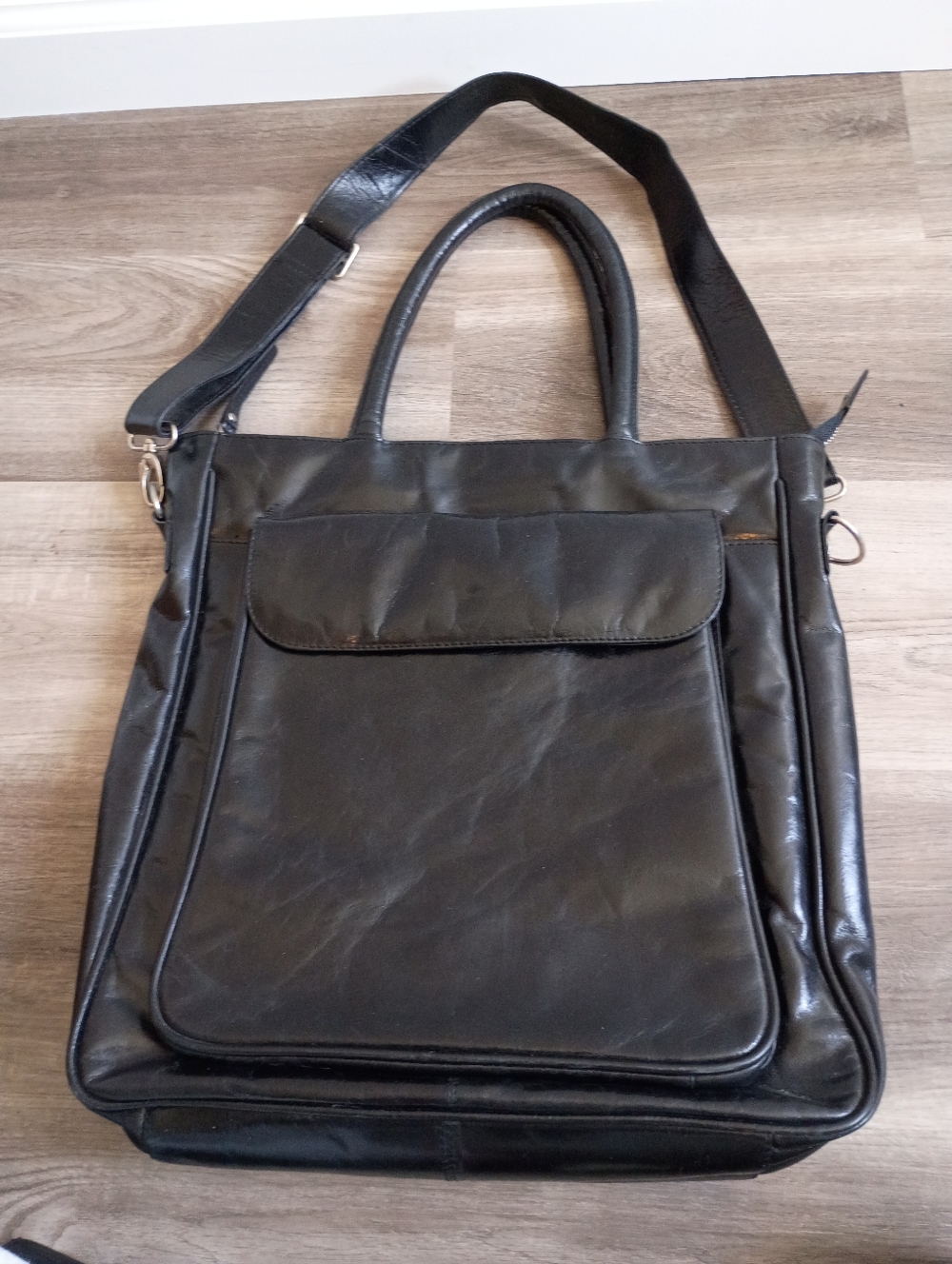 Latico USA Classic Black Shine‎ Leather Travel Laptop Carrying Work Tote Handbag